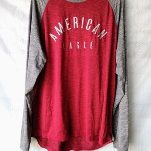 American Eagle Outfitters Red and Gray Long Sleeve Tee